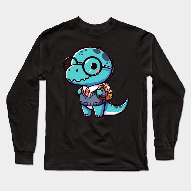 Kawaii Tyarannosaurus Go To School Long Sleeve T-Shirt by TomFrontierArt